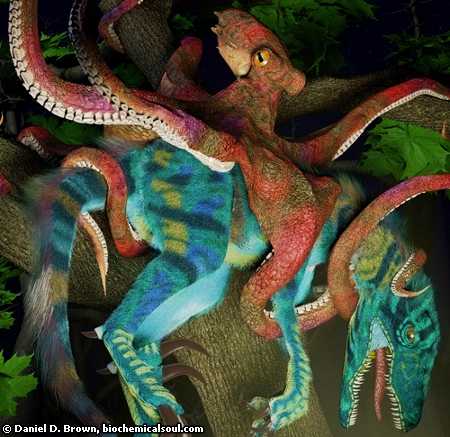 Tree octopus eating a velociraptor