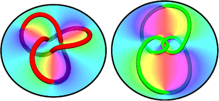 Diagrams of holograms showing knotted light