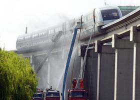 Shanghai maglev monorail on fire.