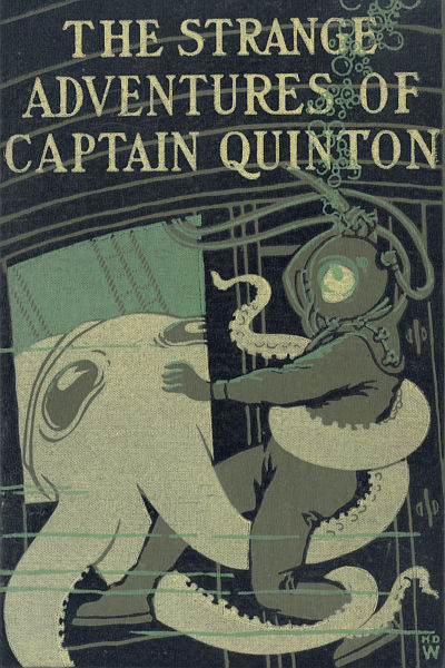'The Strange Adventures of Captain Quinton' cover showing man in diving suit battling giant devil-fish in sunken ship