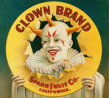 Fruit crate label: Clown Brand, Sparr Fruit Co., California